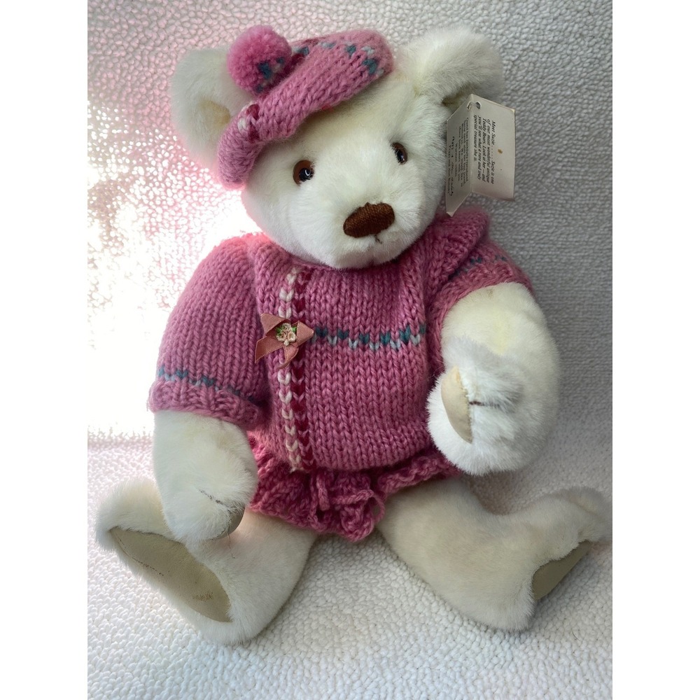 Gund Bialosky Bear Suzie Teddy Plush Pink Knit Sweater Beret 1984 Vintage w/ tag